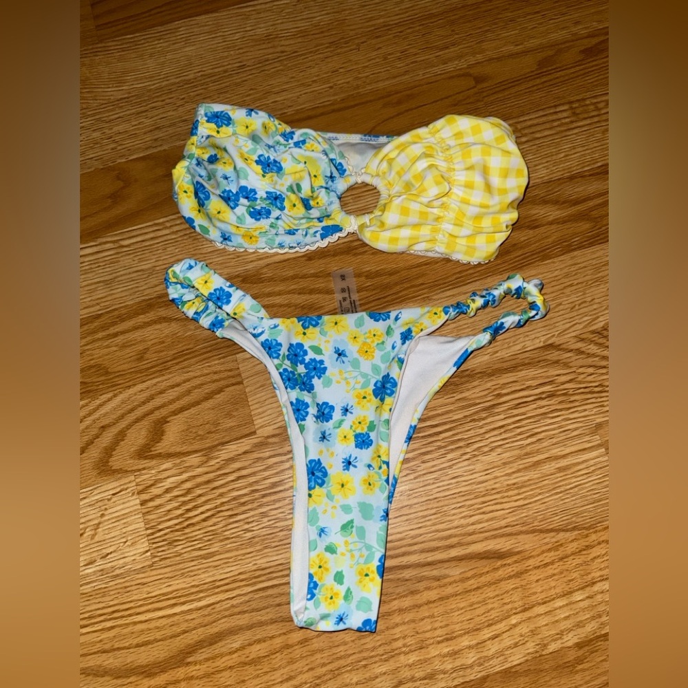 Floral Bikini Set with Blue and Yellow Flowers